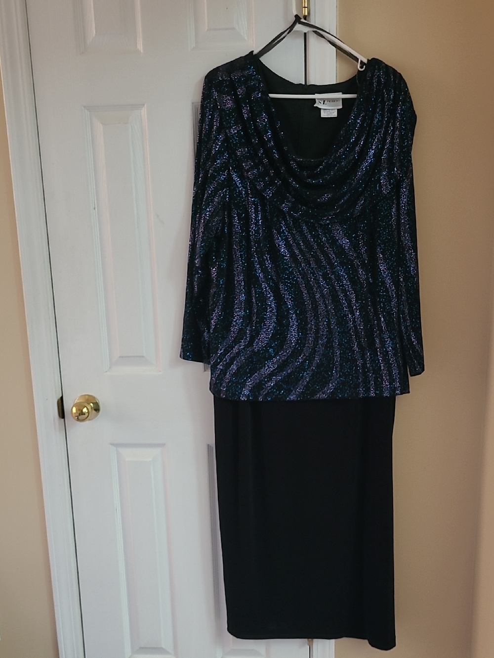 NY Collection Black Dress with Shimmering Blue and Purple Top